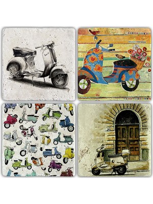 Oscar Stone Decor Doğaltaş Bardak Altlığı 4'lü Set 10 x 10 cm