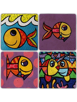 Oscar Stone Decor Doğaltaş Bardak Altlığı 4'lü Set 10 x 10 cm