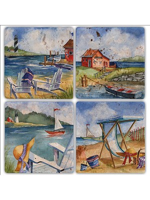 Oscar Stone Decor Doğaltaş Bardak Altlığı 4'lü Set 10 x 10 cm