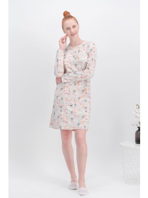 Arnetta Flower Deer Krem Kadın Büyük Beden Gecelik