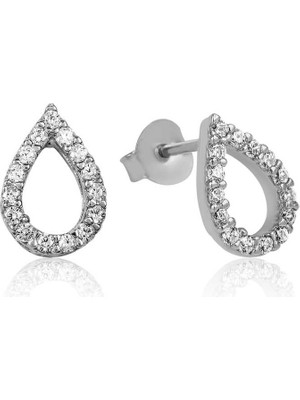 Harem Altın Gümüş Beyaz Taşlı Damla Çivili Küpe