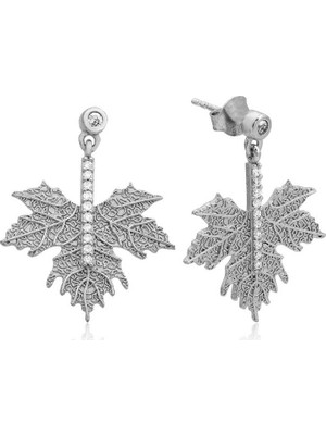 Harem Altın Gümüş Çınar Yaprağı Küpe