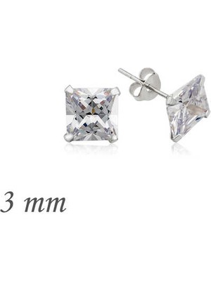 Harem Altın Gümüş Kare Tek Taş Zirkon Küpe - 3 Mm