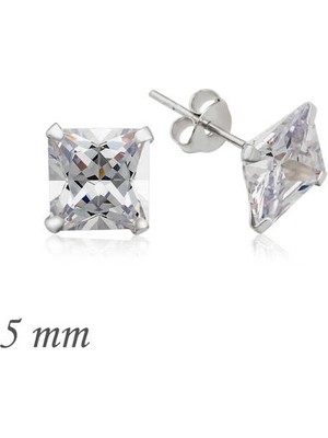 Harem Altın Gümüş Kare Tek Taş Zirkon Küpe - 5 Mm