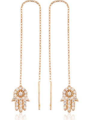 Harem Altın Gümüş Zincirli Fatma Ana Eli Küpe