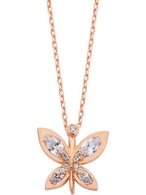 Harem Altın Markiz Taşlı Kelebek Gümüş Kolye - Gms962