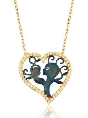 Harem Altın Pt2610431 Gümüş Kalpli Anne Çocuk Kolyesi