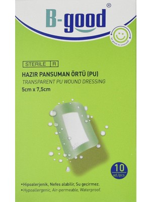 B-Good Şeffaf Yara Örtüsü 5X7.5 cm 10lu Hazır Pansuman Örtü