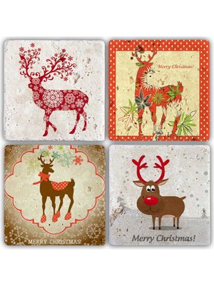 Oscar Stone Decor Bardak Altlığı Yılbaşı 4'lü Set