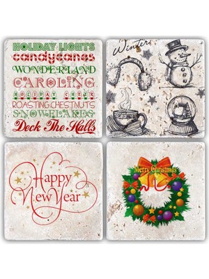 Oscar Stone Decor Bardak Altlığı Yılbaşı 4'lü Set