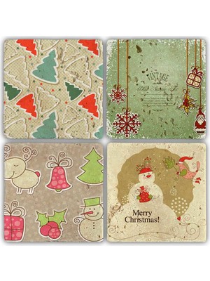 Oscar Stone Decor Bardak Altlığı Yılbaşı 4'lü Set