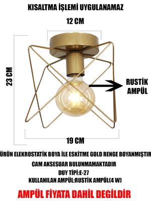 Taşcan Aydınlatma Yıldız Çarpık Tekli Eskitme Plafonyer Avize