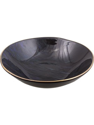 Cemile Siyah Yeşil Parlak Altın Bordür Kaplama 27CM Seramik Kase