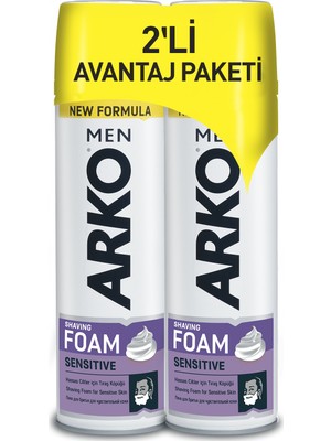Arko Men Sensitive Tıraş Köpüğü 2x200ml Hassas Cilt Dostu Erkekler İçin Özel Formül