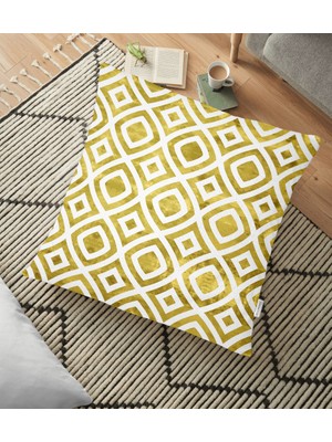 RealHomes Geometrik Şekilli Altın Detaylı Modern Yer Minderi - 70 x 70 cm