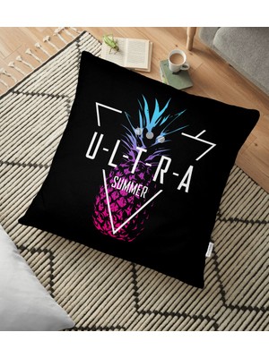 RealHomes Siyah Zeminli Ultra Summer Tasarımlı Modern Yer Minderi - 70 x 70 cm