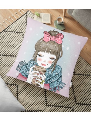 RealHomes Fashion Girl Dijital Baskılı Modern Yer Minderi - 70 x 70 cm