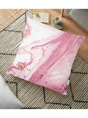 RealHomes Pembe Beyaz Mermer Desenli Dijital Baskılı Yer Minderi - 70 x 70 cm