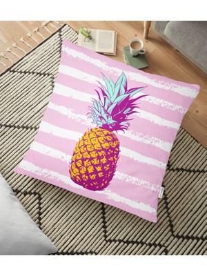 RealHomes Canlı Renkli Ananas Motifli Dijital Baskılı Yer Minderi - 70 x 70 cm