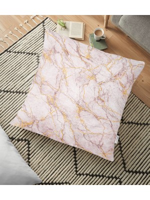 RealHomes Altın Yaldızlı Açık Renk Mermer Desenli Yer Minderi - 70 x 70 cm