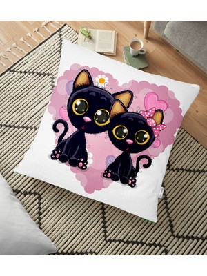 RealHomes Modern Kedi Desen Dijital Baskılı Yer Minderi - 70 x 70 cm