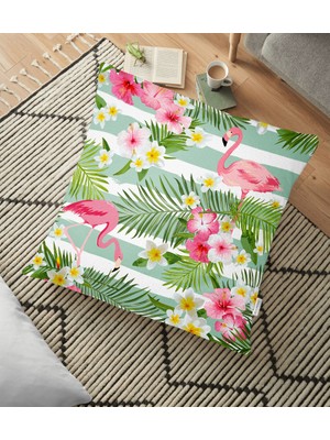RealHomes Flamingo Desen Dijital Baskılı Modern Yer Minderi - 70 x 70 cm