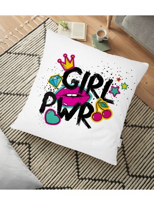RealHomes Dudak Baskılı Girl Power Dijital Baskılı Yer Minderi - 70 x 70 cm