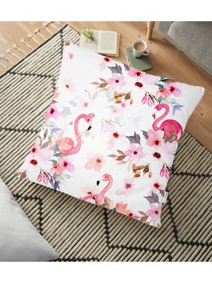 RealHomes Flamingo Desenli Dijital Baskılı Yer Minderi - 70 x 70 cm