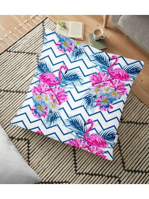 RealHomes Zigzag Zeminli Flamingo Baskılı Dekoratif Yer Minderi - 70 x 70 cm