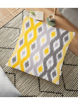 RealHomes Sarı Gri Zigzag Desenli Modern Tasarımlı Dekoratif Yer Minderi - 70 x 70 cm