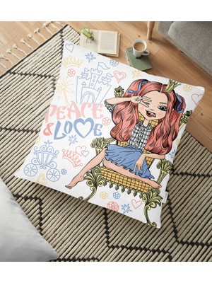 RealHomes Fashion Girl Tasarımlı Dijital Baskılı Dekoratif Yer Minderi - 70 x 70 cm