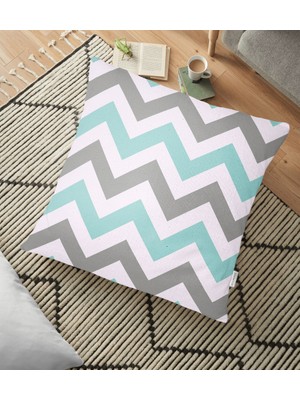 RealHomes Turkuaz Gri Zigzag Desenli Dijital Baskılı Modern Yer Minderi - 70 x 70 cm