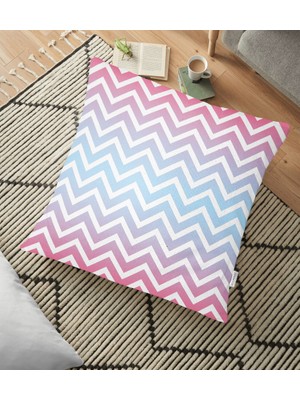 RealHomes Pembe Mavi Zigzag Tasarımlı Dijital Baskılı Dekoratif Yer Minderi - 70 x 70 cm