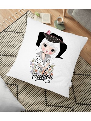 RealHomes Fashion Girl Dijital Baskılı Yer Minderi - 70 x 70 cm