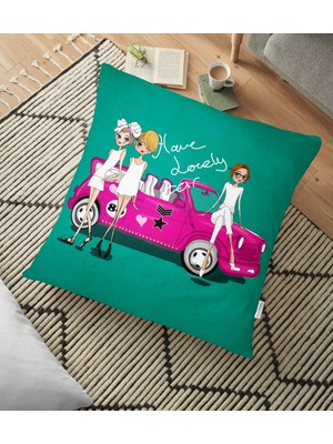 RealHomes Fashion Girl Dijital Baskılı Modern Yer Minderi - 70 x 70 cm