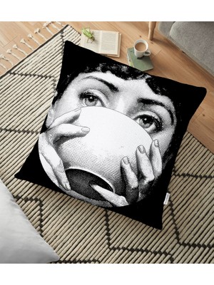 RealHomes Fornasetti Özel Tasarım Dijital Baskılı Dekoratif Yer Minderi - 70 x 70 cm