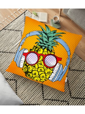 RealHomes Turuncu Zeminde Summer Ananas Tasarımlı Yer Minderi - 70 x 70 cm