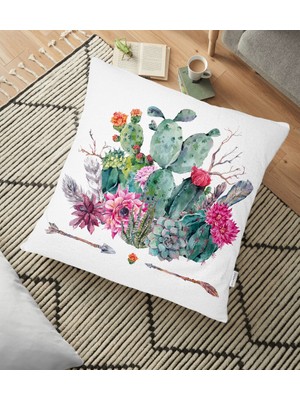 RealHomes Ok Motifli Çöl Bitkisi Desenli Dekoratif Yer Minderi - 70 x 70 cm