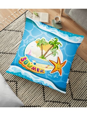RealHomes Summer 3D Denizci Tasarımlı Dijital Baskılı Dekoratif Yer Minderi - 70 x 70 cm