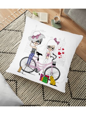 RealHomes Beyaz Zeminli Fashion Tasarımlı Dijital Baskılı Dekoratif Yer Minderi - 70 x 70 cm