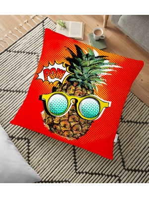 RealHomes Kırmızı Zemin Ananas Desenli Dekoratif Yer Minderi - 70 x 70 cm