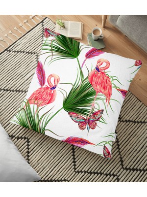 RealHomes Flamingo Desen Dijital Baskılı Modern Yer Minderi - 70 x 70 cm