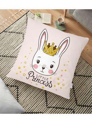 RealHomes Pembe Zeminli Lıttle Prıncess Desenli Dijital Baskılı Yer Minderi - 70 x 70 cm