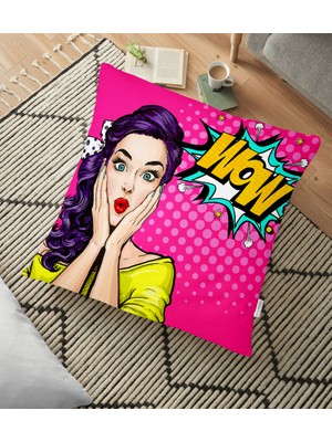 RealHomes Pop Art Resimli Dijital Baskılı Dekoratif Yer Minderi - 70 x 70 cm