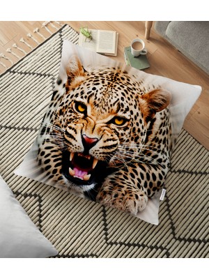 RealHomes Leopar Resimli Dijital Baskılı Dekoratif Yer Minderi - 70 x 70 cm