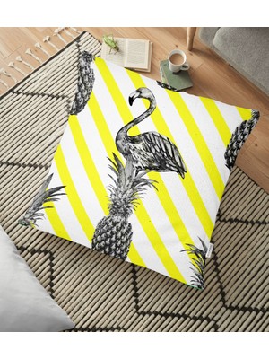 RealHomes Flamingo Temalı Dijital Baskılı Yer Minderi - 70 x 70 cm