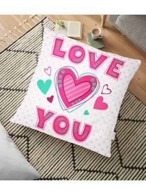 RealHomes Puanlı Love You Baskıılı Dijital Baskılı Yer Minderi - 70 x 70 cm