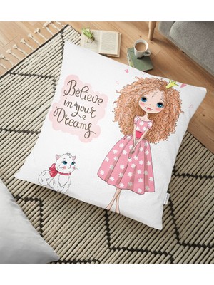 RealHomes Sevimli Kız Motifli Dijital Baskılı Dekoratif Yer Minderi - 70 x 70 cm