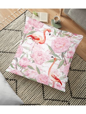 RealHomes Flamingo Desenli Dijital Baskılı Yer Minderi - 70 x 70 cm