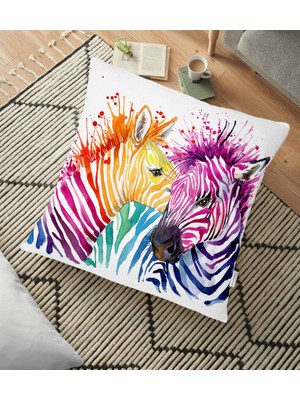 RealHomes Zebra Desenli Dijital Baskılı Dekoratif Yer Minderi - 70 x 70 cm